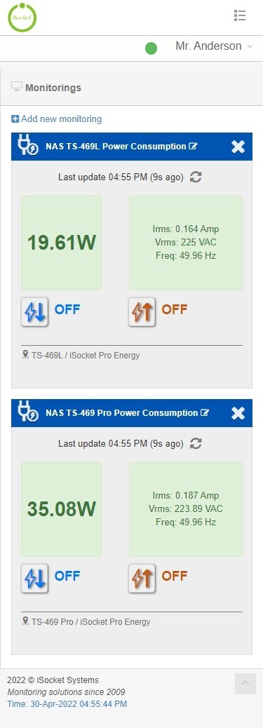 Power consumption of NAS TS-469L with two laptop hard drives