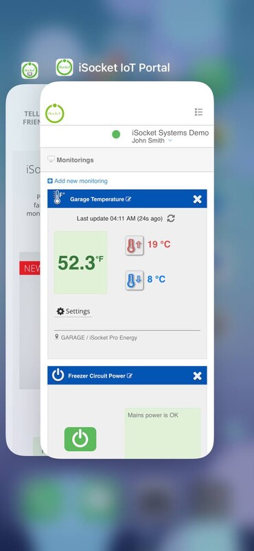 La aplicación iSocket para iPhone muestra información sobre la temperatura.