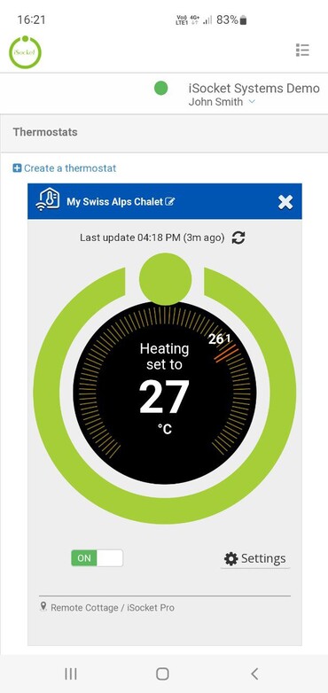 Termoestato de iSocket en la aplicación para Android